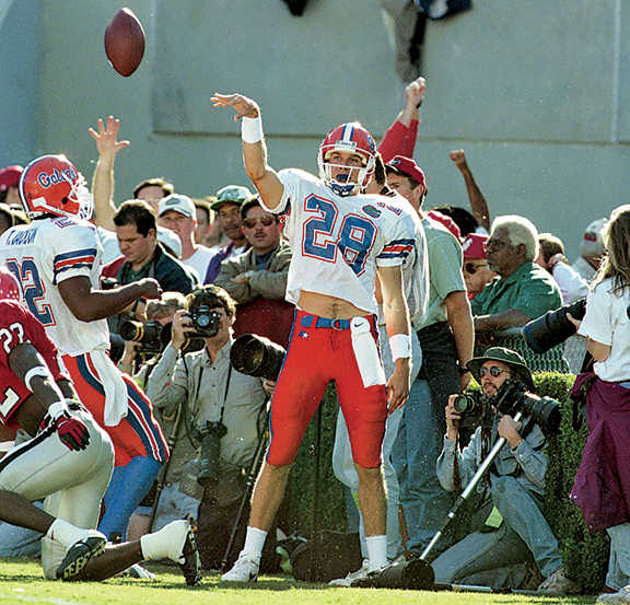 Florida vs. Georgia game in Athens, Ga. on Oct. 28, 1995. Florida WR Chris Doering celebrates a TD catch. One of the five TDs on the day from Danny Wuerffel for the 52-17 win.